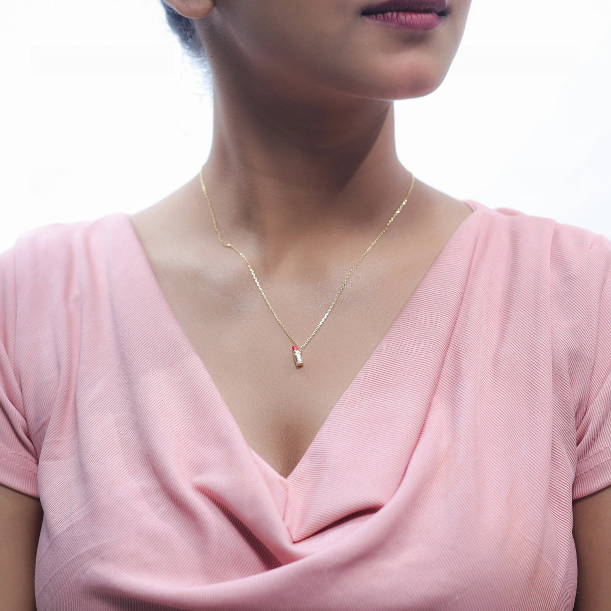 925 Silver Golden Charming Lipstick Chain Pendant - 925 sterling silver pendant by Tassya Silver