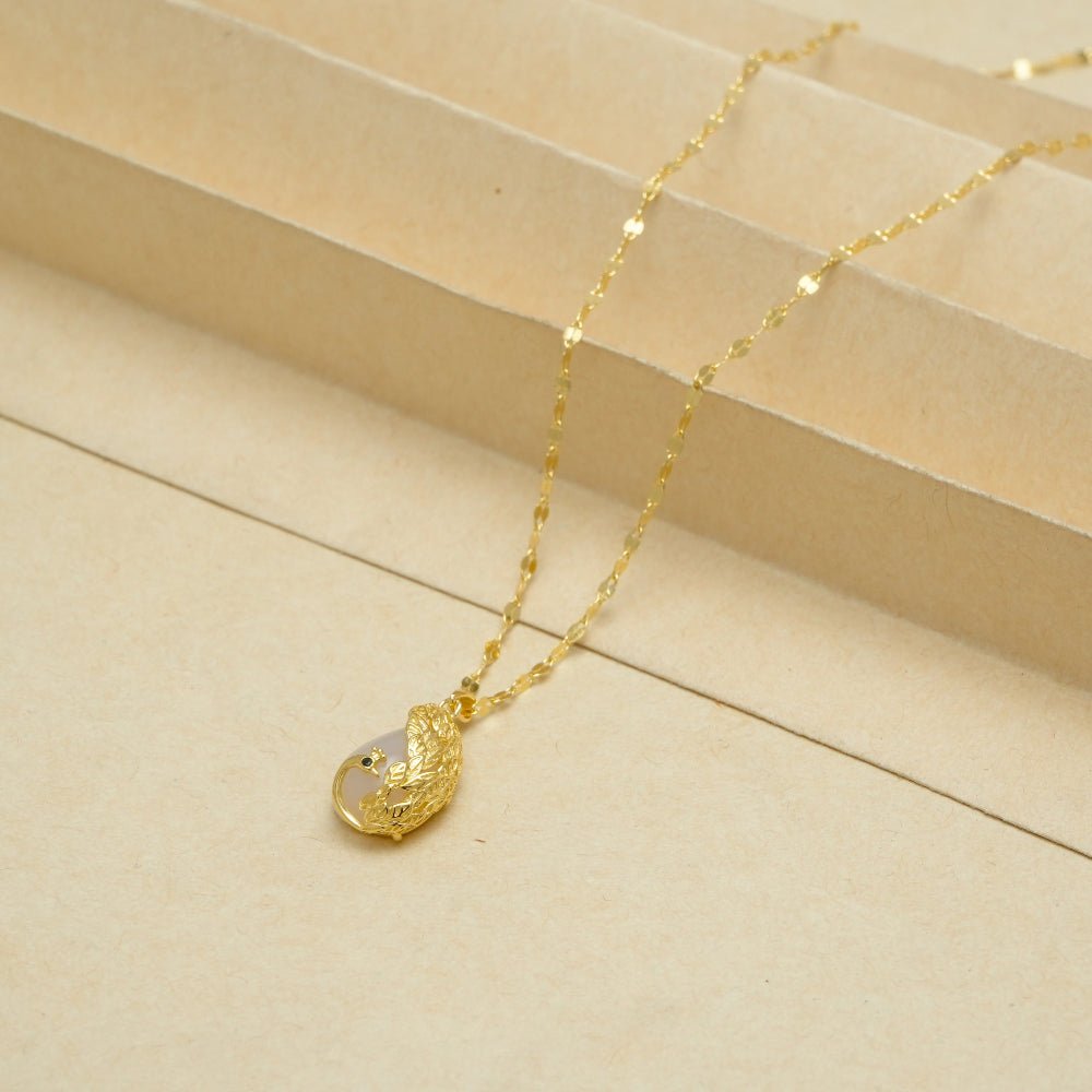 925 Silver Golden Leaf Embrace Chain Pendant - 925 sterling silver pendant by Tassya Silver