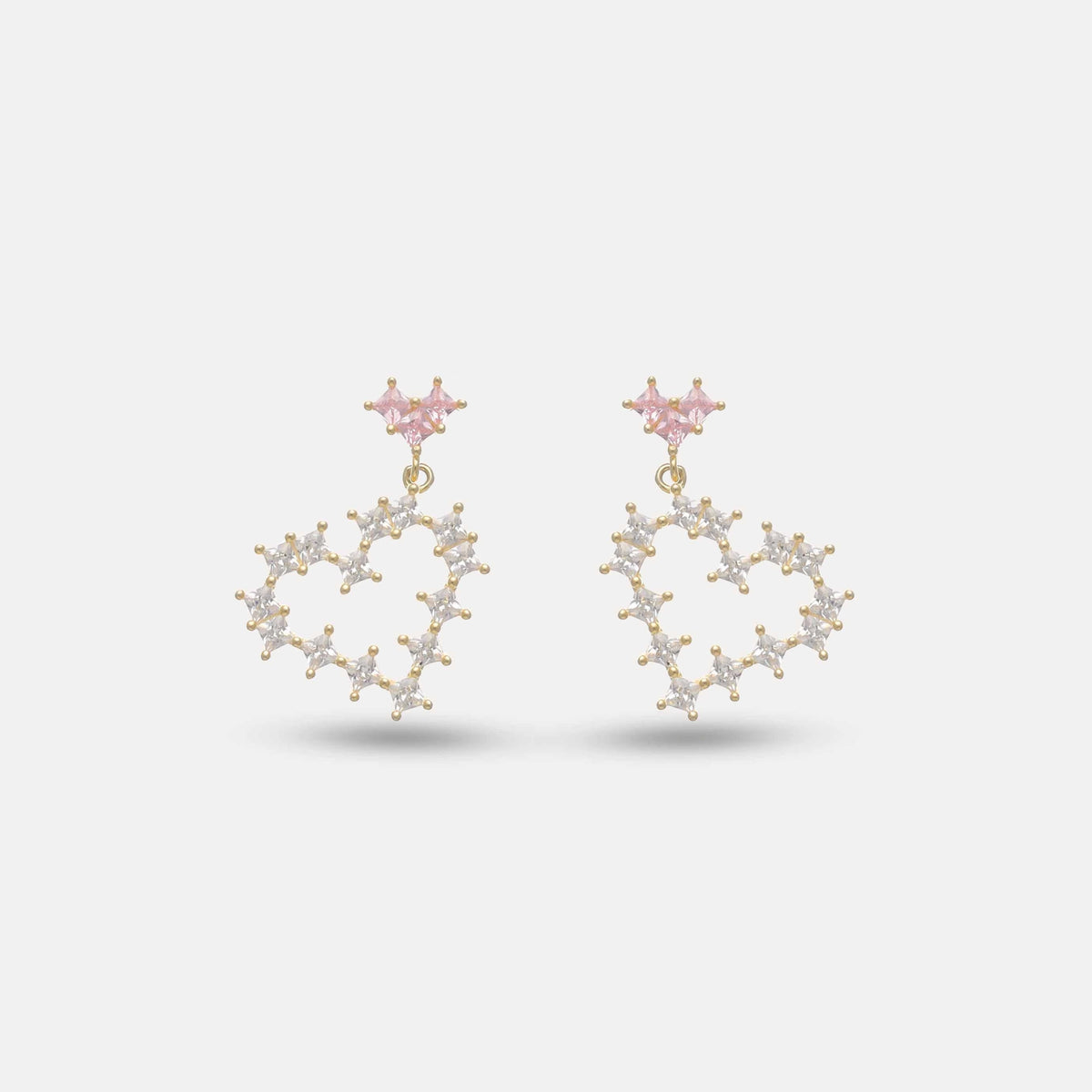 925 Silver Golden Pink Heart Earrings - 925 sterling silver earrings by Tassya Silver