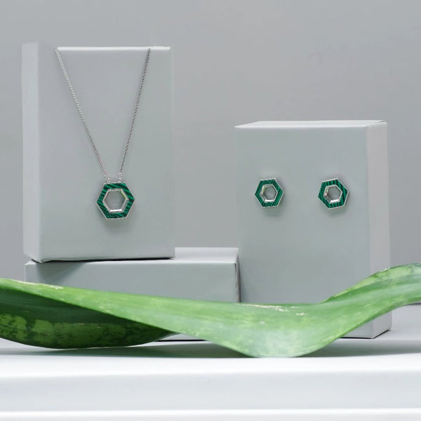 925 Silver Green Emerald Hexagon Chain Pendant Top