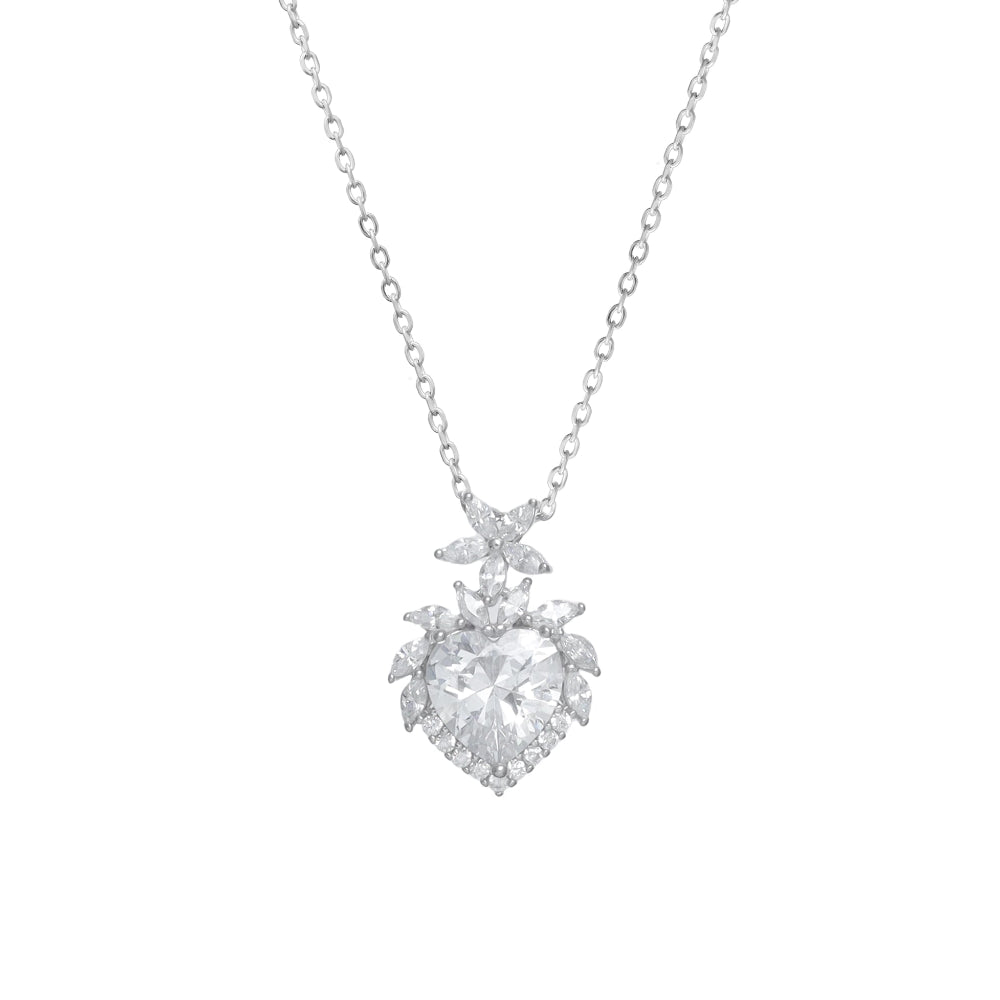 925 Silver Heart Diamond Chain Pendant - 925 sterling silver pendant by Tassya Silver