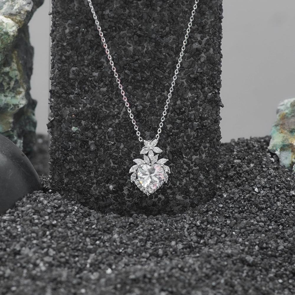 925 Silver Heart Diamond Chain Pendant - 925 sterling silver pendant by Tassya Silver