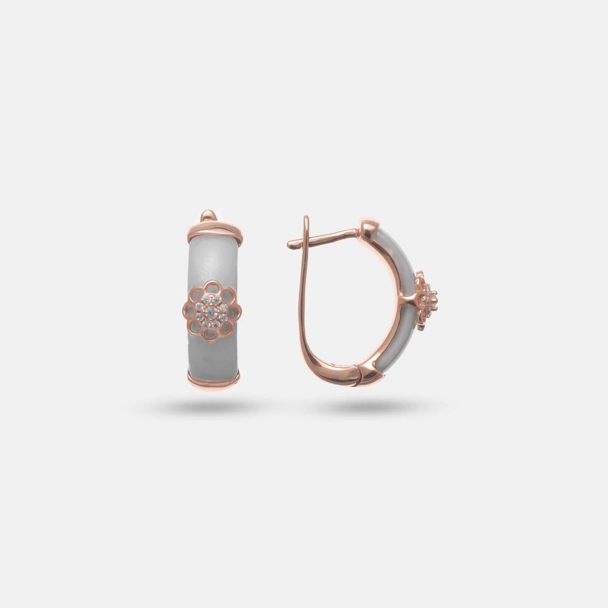 925 Silver Ivory Bloom Hoop Earrings - 925 sterling silver earrings by Tassya Silver