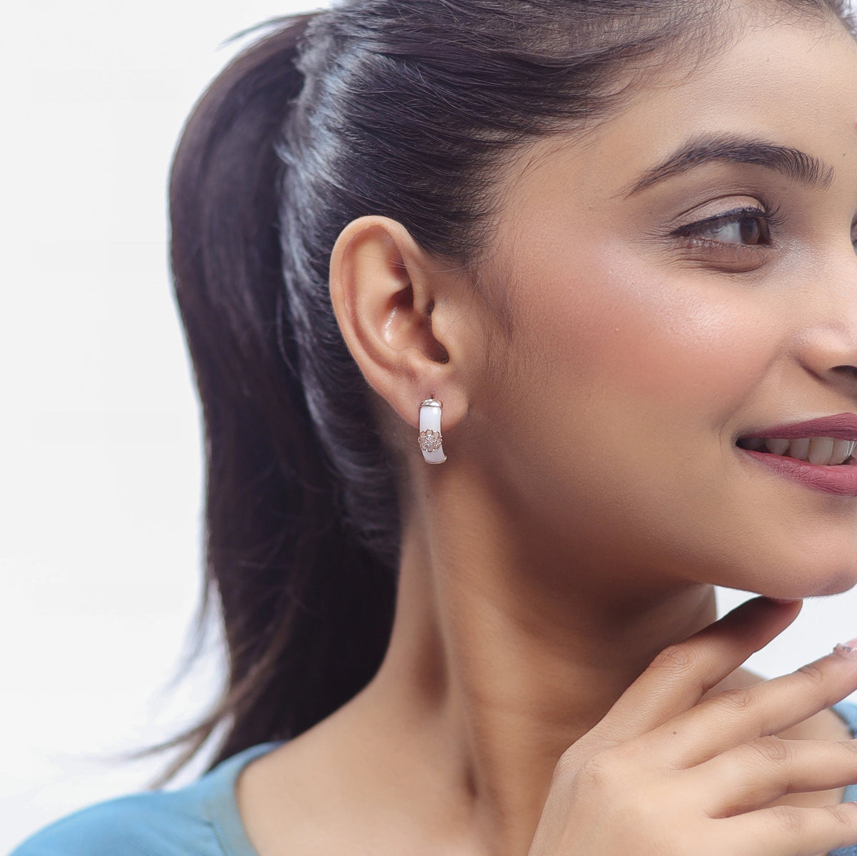 925 Silver Ivory Bloom Hoop Earrings - 925 sterling silver earrings by Tassya Silver