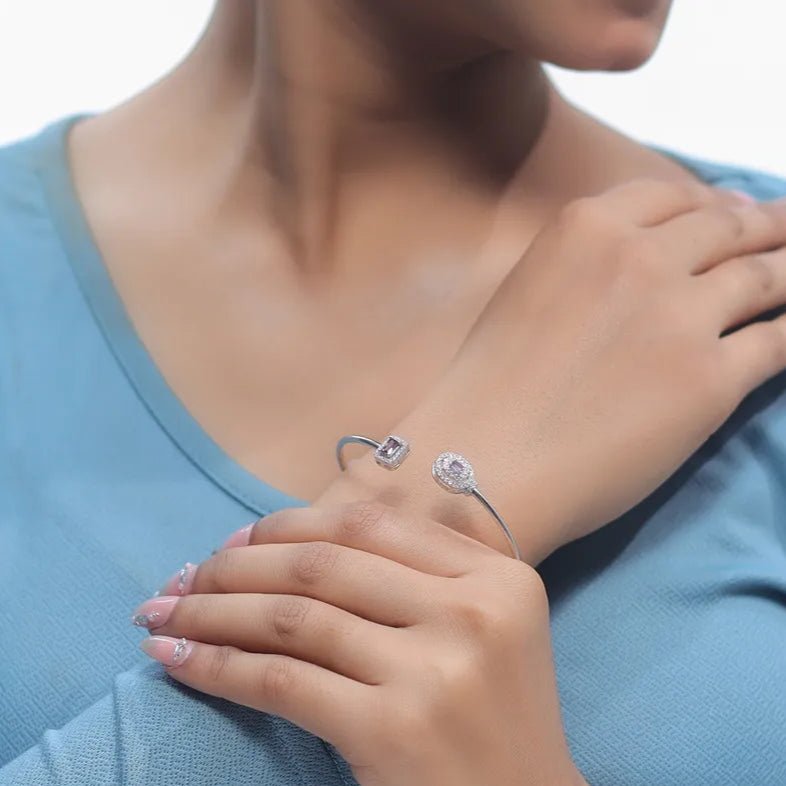 925 Silver Lavender Gleam Duo Kada - 925 sterling silver bracelet by Tassya Silver