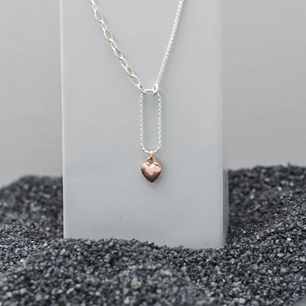 925 Silver Mixed Metal Heart Charm Chain Pendant