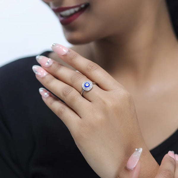 925 Silver Nazar Centre Diamond Ring