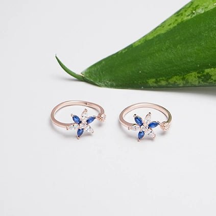 925 Silver Ocean Bloom Radiance Toe Rings – Pack of 2 - 925 sterling silver ring by Tassya Silver