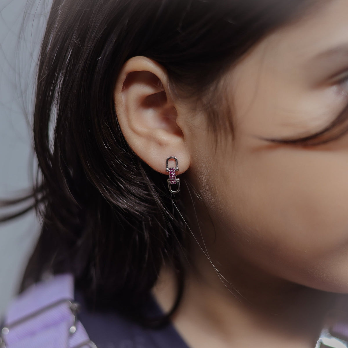 925 Silver Pink Spark Link Baby Studs - 925 sterling silver earrings by Tassya Silver