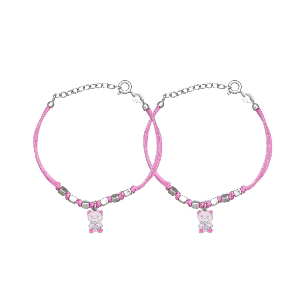 925 Silver Pink Teddy Charm Bracelet - 925 sterling silver bracelet by Tassya Silver