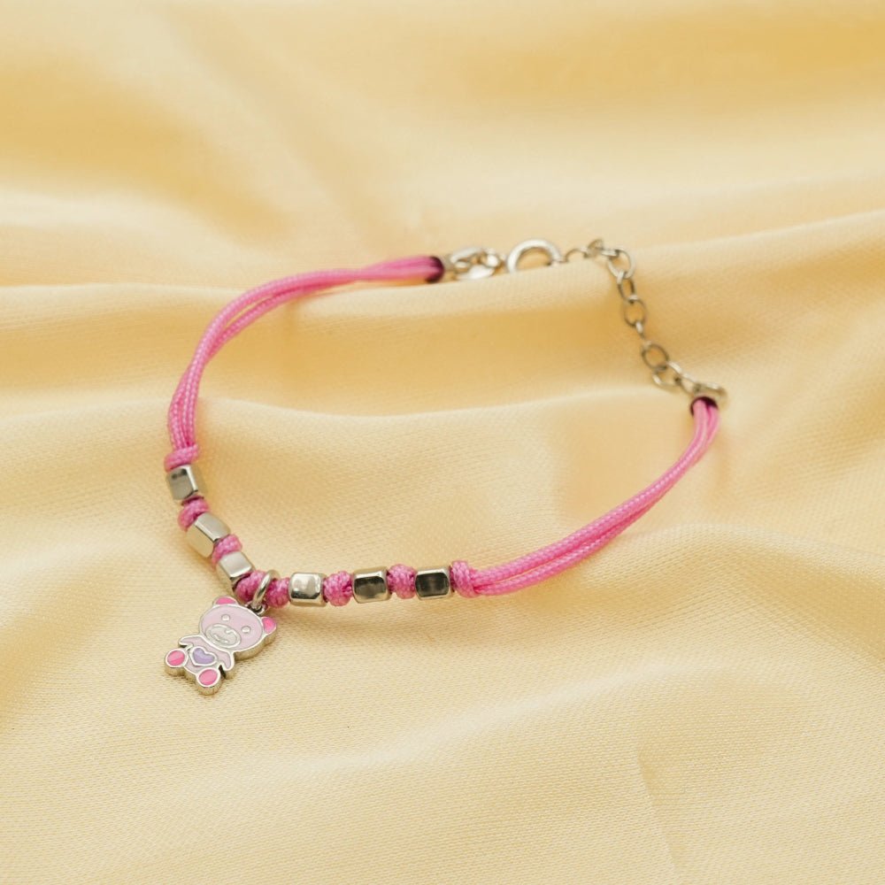 925 Silver Pink Teddy Charm Bracelet - 925 sterling silver bracelet by Tassya Silver