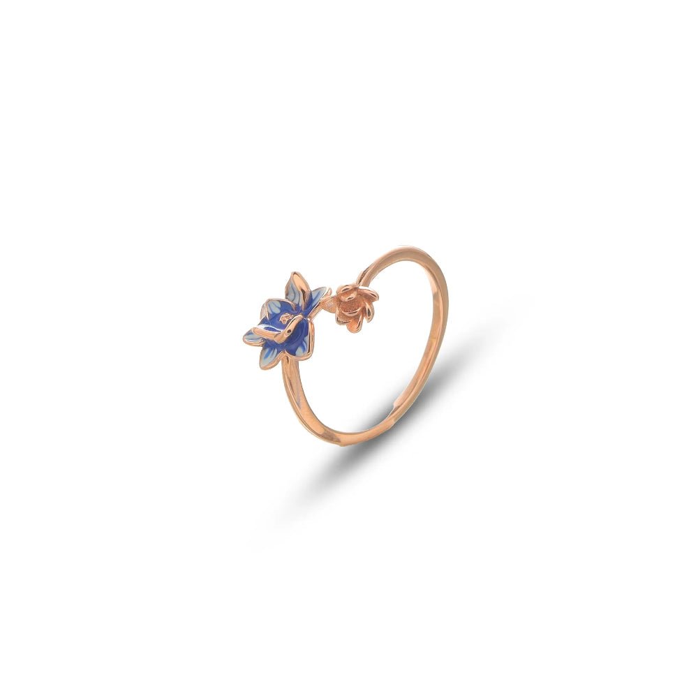 925 Rose Gold Blue Floral Ring - 925 sterling silver ring by Tassya Silver