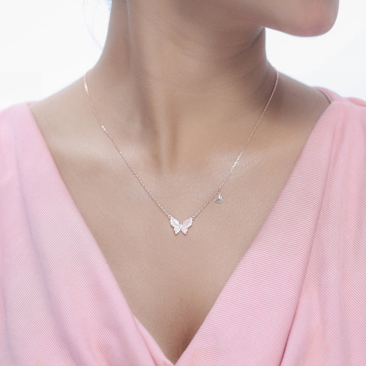 925 Silver Rose Gold Butterfly Chain Pendant - 925 sterling silver pendant by Tassya Silver
