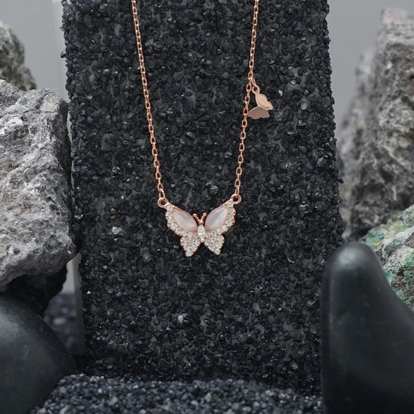 925 Silver Rose Gold Butterfly Chain Pendant