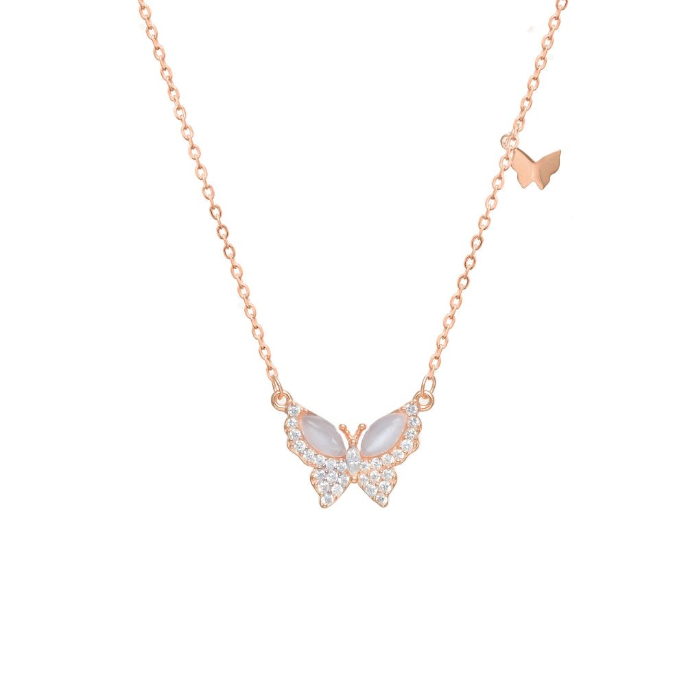 925 Silver Rose Gold Butterfly Chain Pendant - 925 sterling silver pendant by Tassya Silver