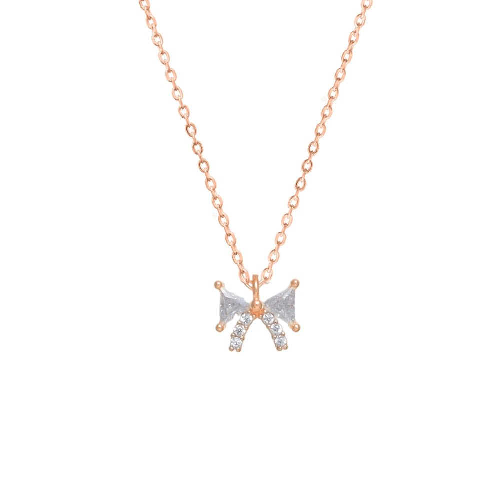 925 Rose Gold Dainty Bow Chain Pendant - 925 sterling silver pendant by Tassya Silver