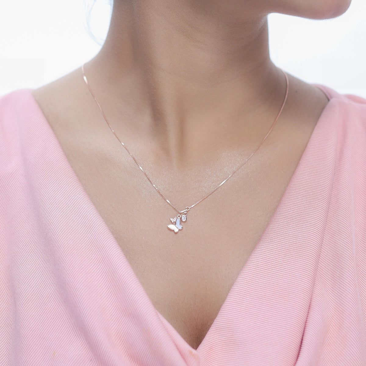 925 Silver Rose Gold Duo Butterfly Chain Pendant - 925 sterling silver pendant by Tassya Silver