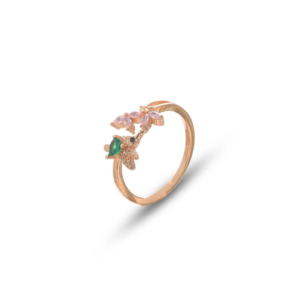 925 Silver Rose Gold Floral Gem Ring - 925 sterling silver ring by Tassya Silver