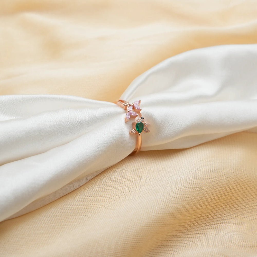 925 Silver Rose Gold Floral Gem Ring - 925 sterling silver ring by Tassya Silver