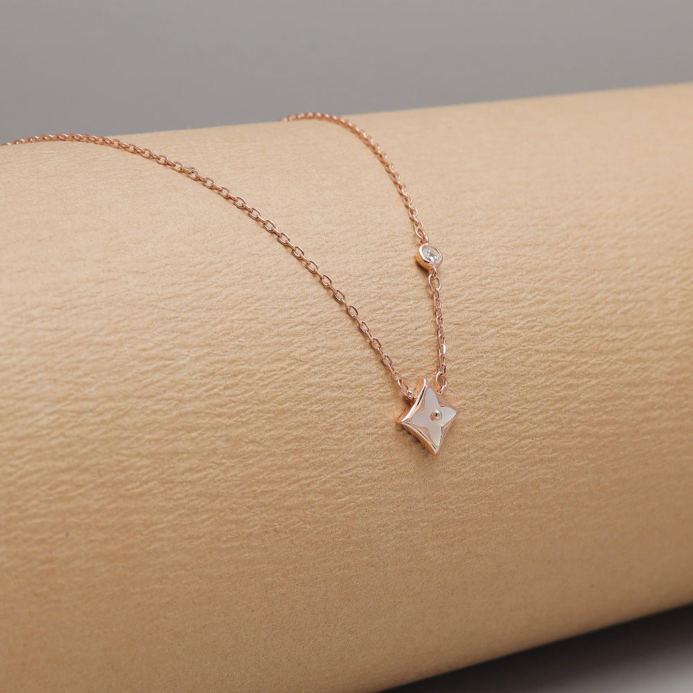 925 Silver Rose Gold Floral Star Pendant - 925 sterling silver pendant by Tassya Silver