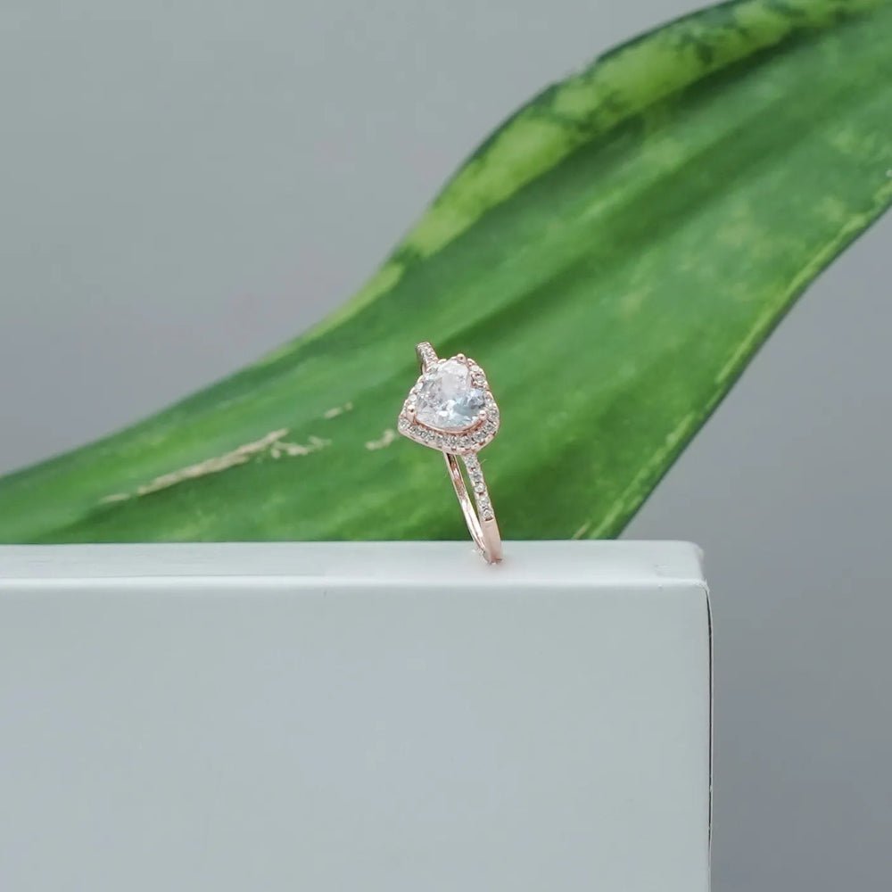 925 Silver Rose Gold Heart Sparkle Ring - 925 sterling silver ring by Tassya Silver