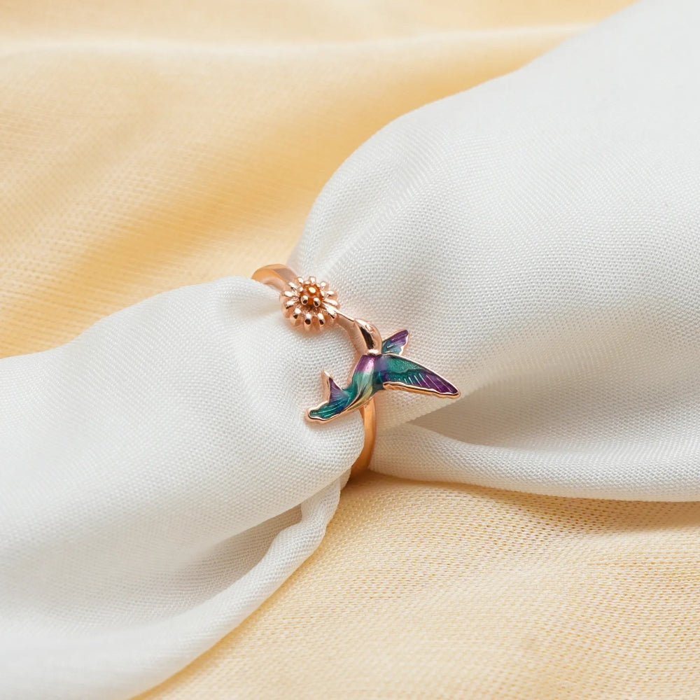 925 Silver Rose Gold Hummingbird Kiss Ring - 925 sterling silver ring by Tassya Silver