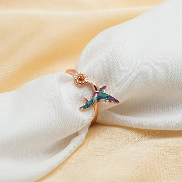 925 Silver Rose Gold Hummingbird Kiss Ring