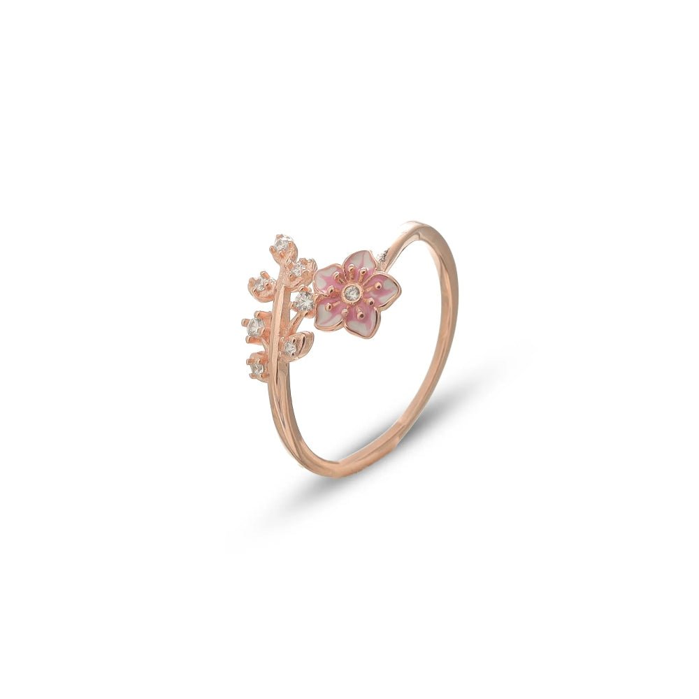 925 Silver Rose Gold Petal Sparkle Ring - 925 sterling silver ring by Tassya Silver