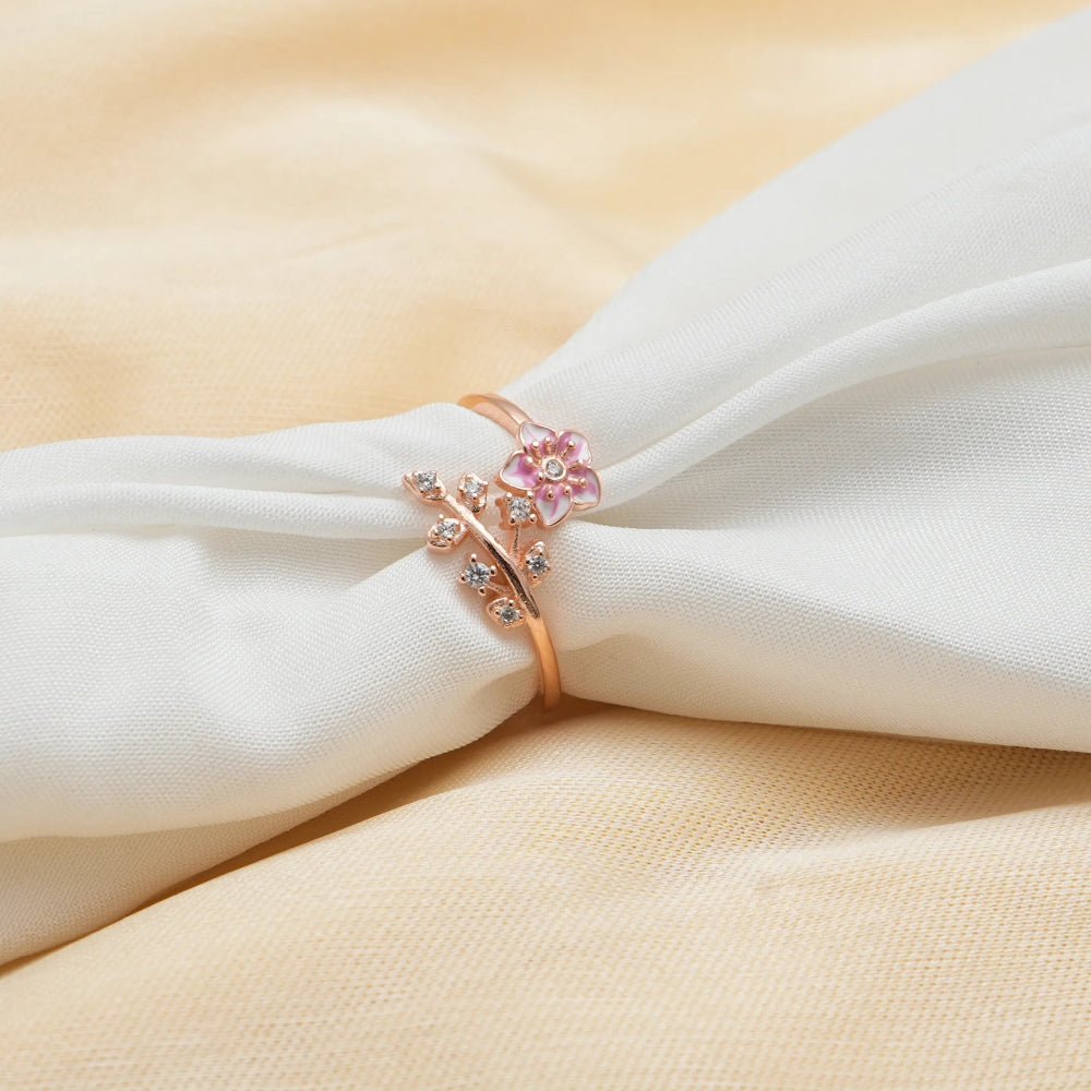 925 Silver Rose Gold Petal Sparkle Ring - 925 sterling silver ring by Tassya Silver