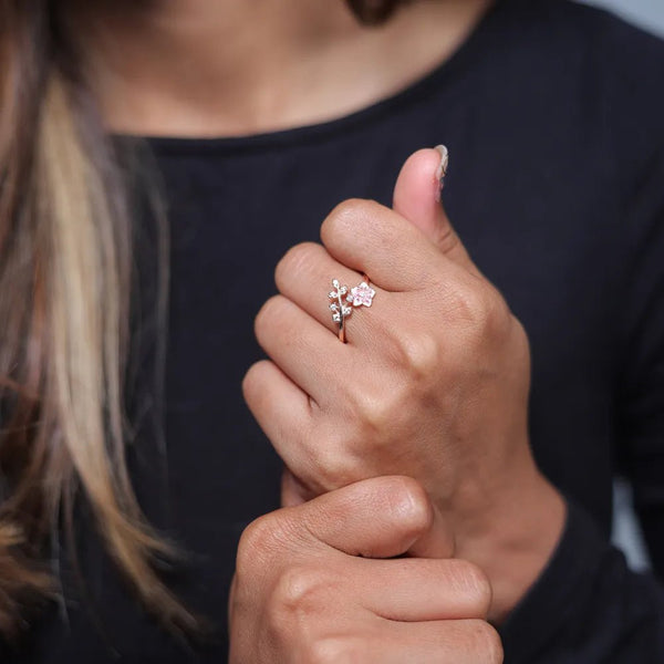 925 Silver Rose Gold Petal Sparkle Ring