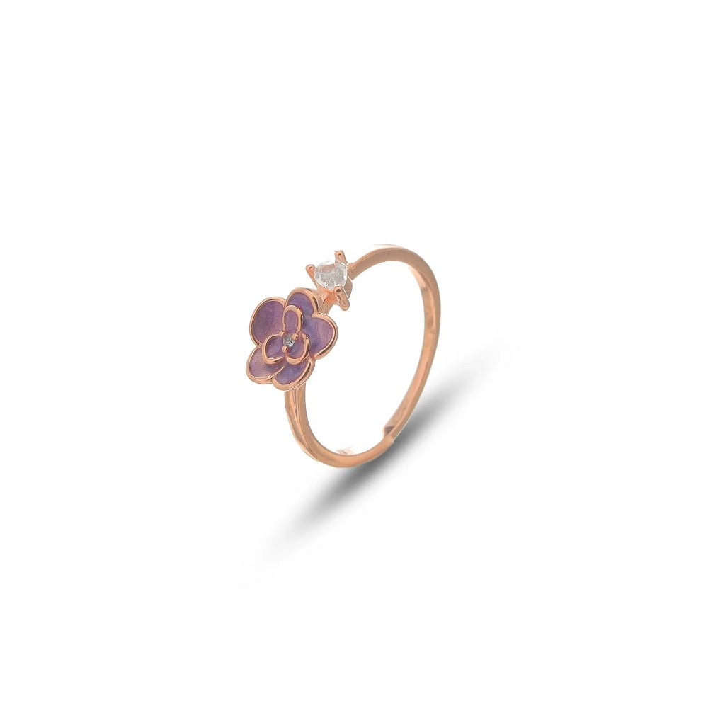 925 Silver Rose Gold Purple Floral Ring - 925 sterling silver ring by Tassya Silver