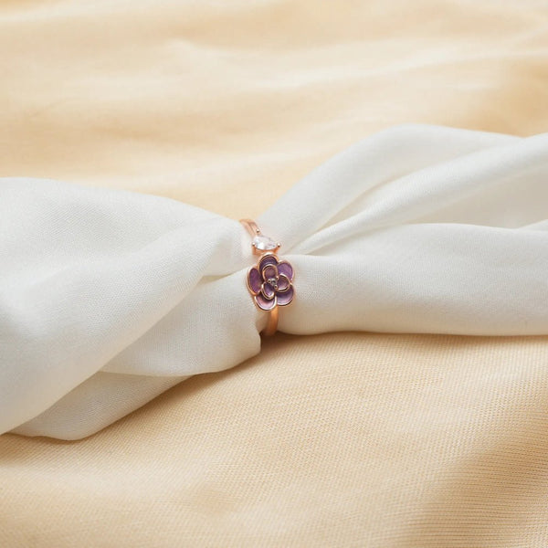 925 Silver Rose Gold Purple Floral Ring