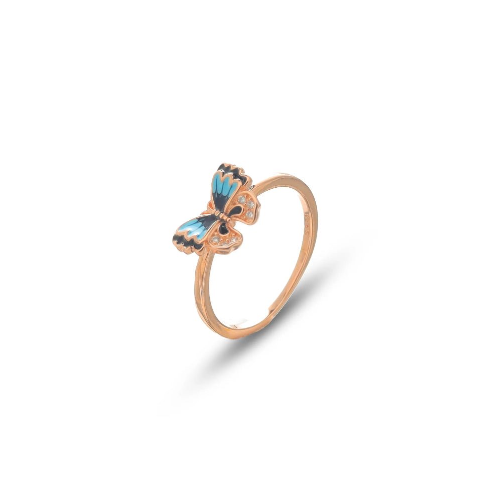 925 Silver Rose Gold Sky Blue Butterfly Ring - 925 sterling silver ring by Tassya Silver