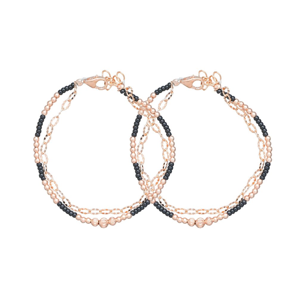 925 Silver Rose Gold Triple Strand Bracelet - 925 sterling silver bracelet by Tassya Silver