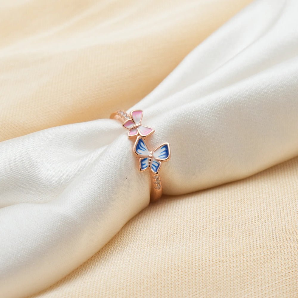 925 Rose Gold Twin Butterfly Ring - 925 sterling silver ring by Tassya Silver