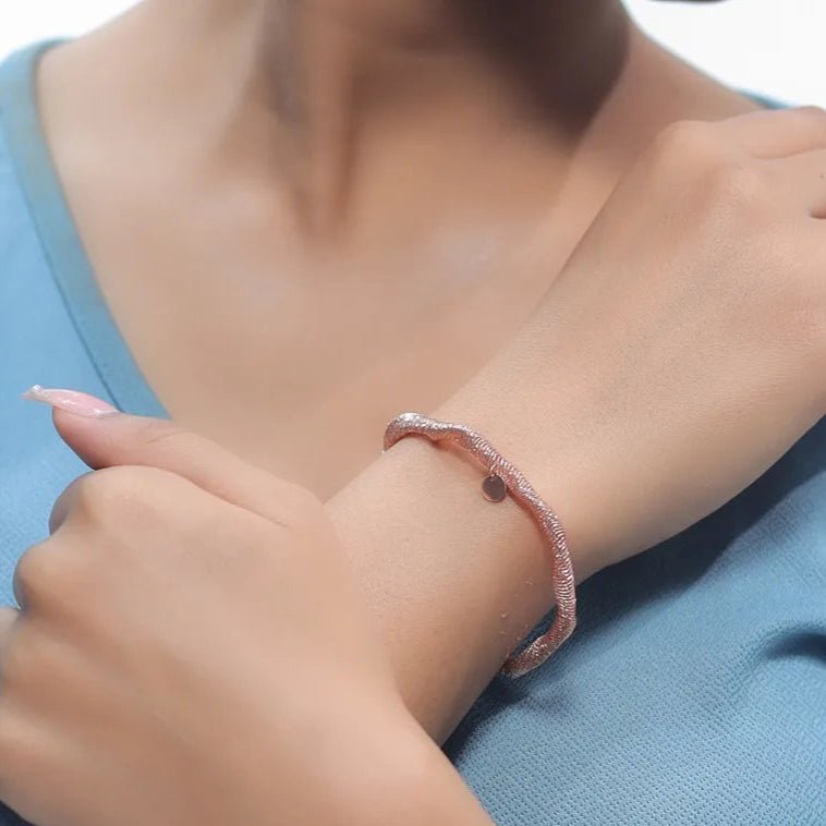 925 Silver Rosé Mesh Wave Kada - 925 sterling silver bracelet by Tassya Silver