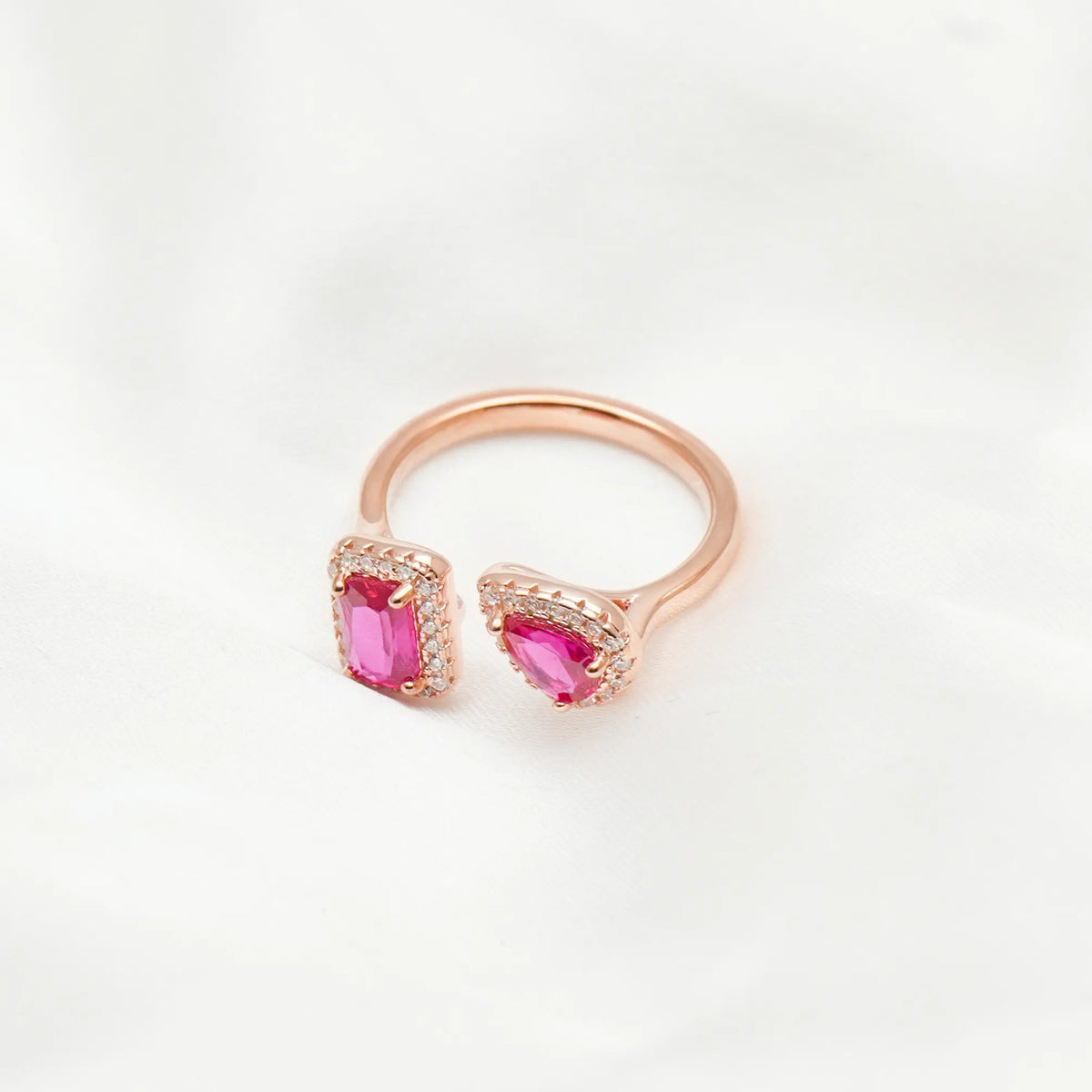 925 Silver Rosé Twin Ruby Spark Ring - 925 sterling silver ring by Tassya Silver