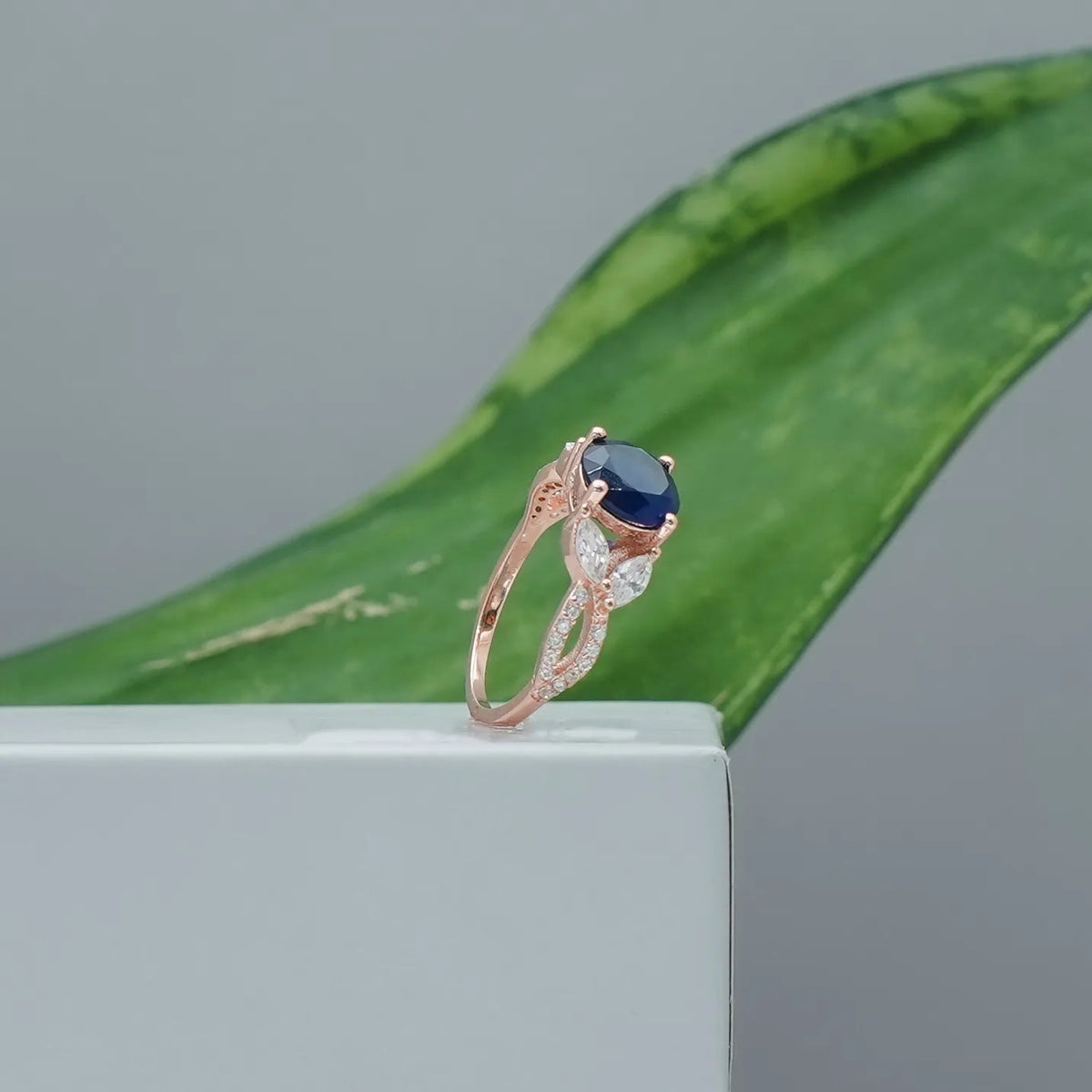 925 Silver Rose Gold Blue Royalty Ring - 925 sterling silver ring by Tassya Silver