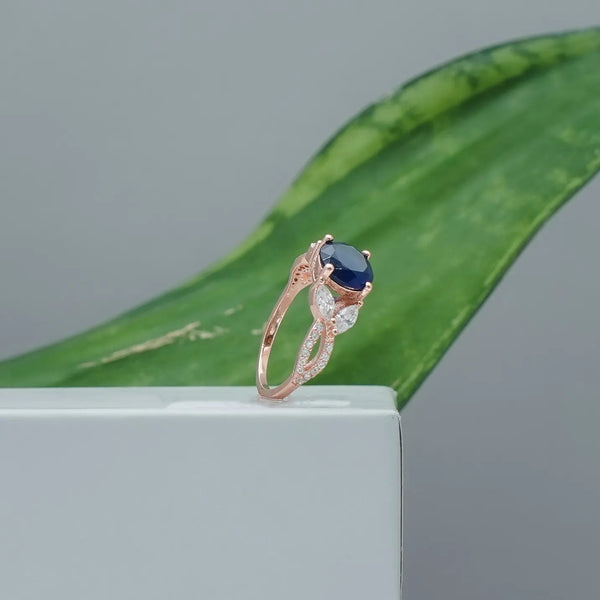 925 Silver Rose Gold Blue Royalty Ring