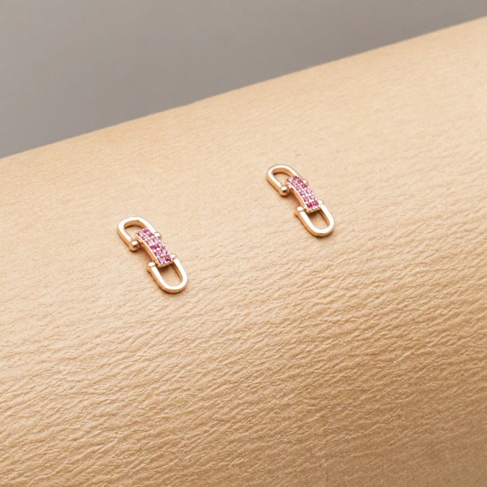 925 Silver Rose Gold Blush Link Baby Studs - 925 sterling silver earrings by Tassya Silver