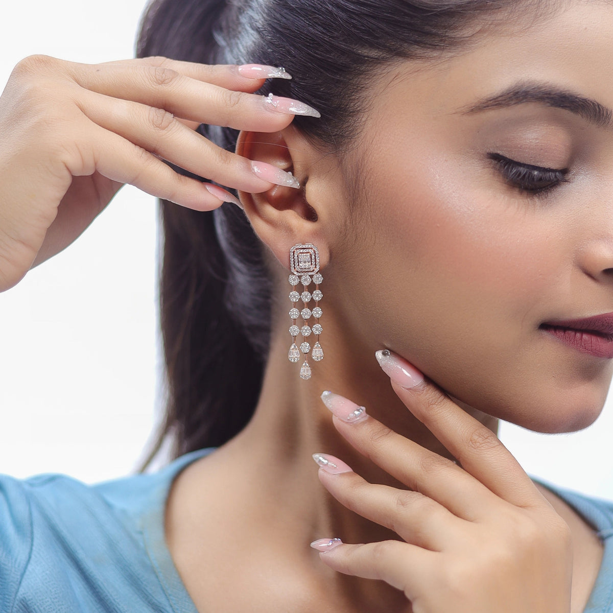 925 Rose Gold Cascade Royale Earrings - 925 sterling silver earrings by Tassya Silver