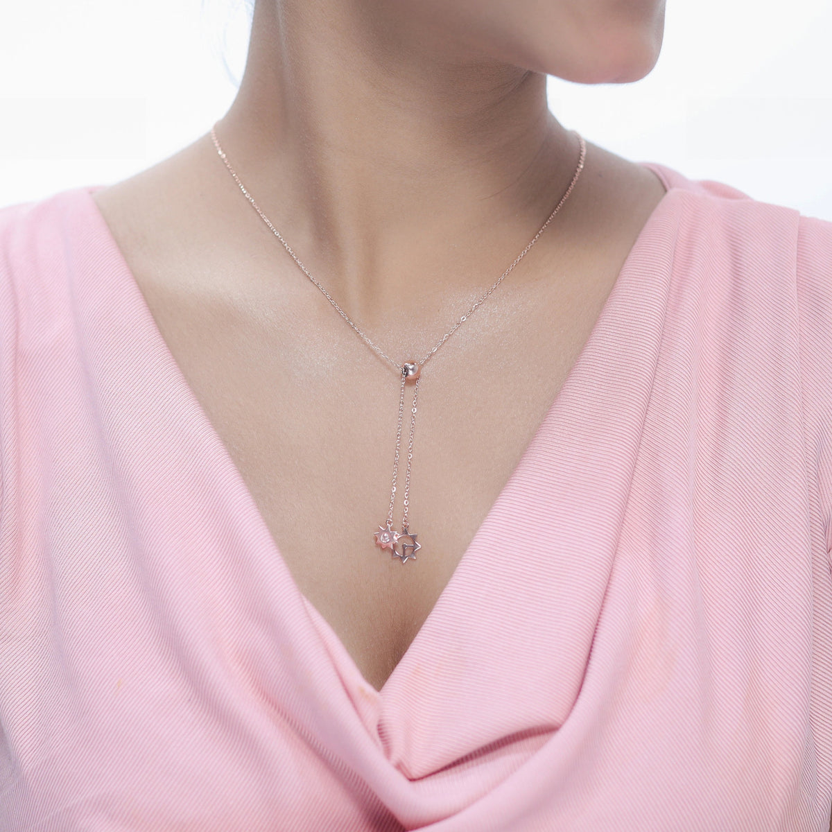 925 Silver Rosegold Celestial Duo Chain Pendant - 925 sterling silver pendant by Tassya Silver
