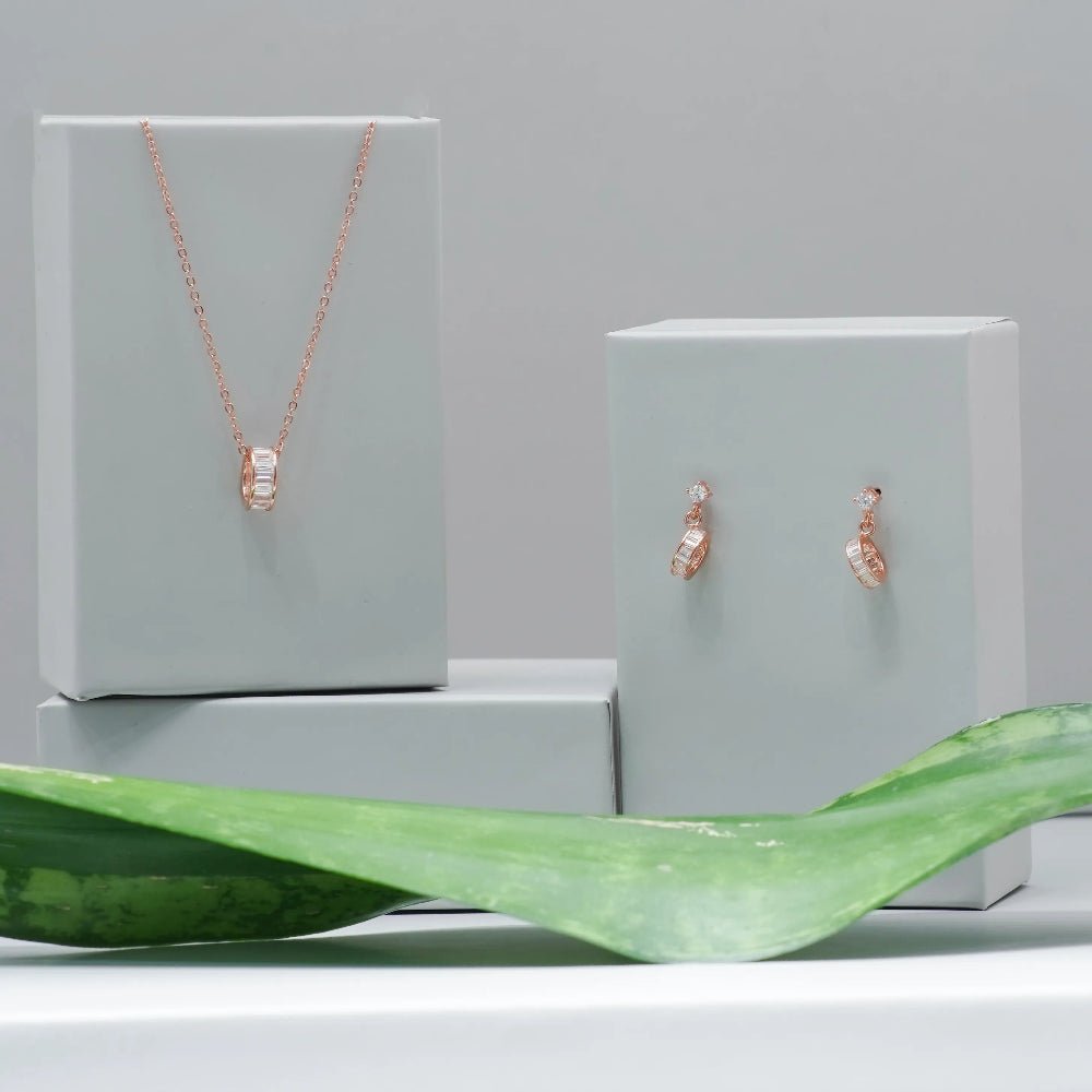 925 Silver Rosegold Classic Baguette Sparkle Chain Pendant Top - 925 sterling silver pendant by Tassya Silver
