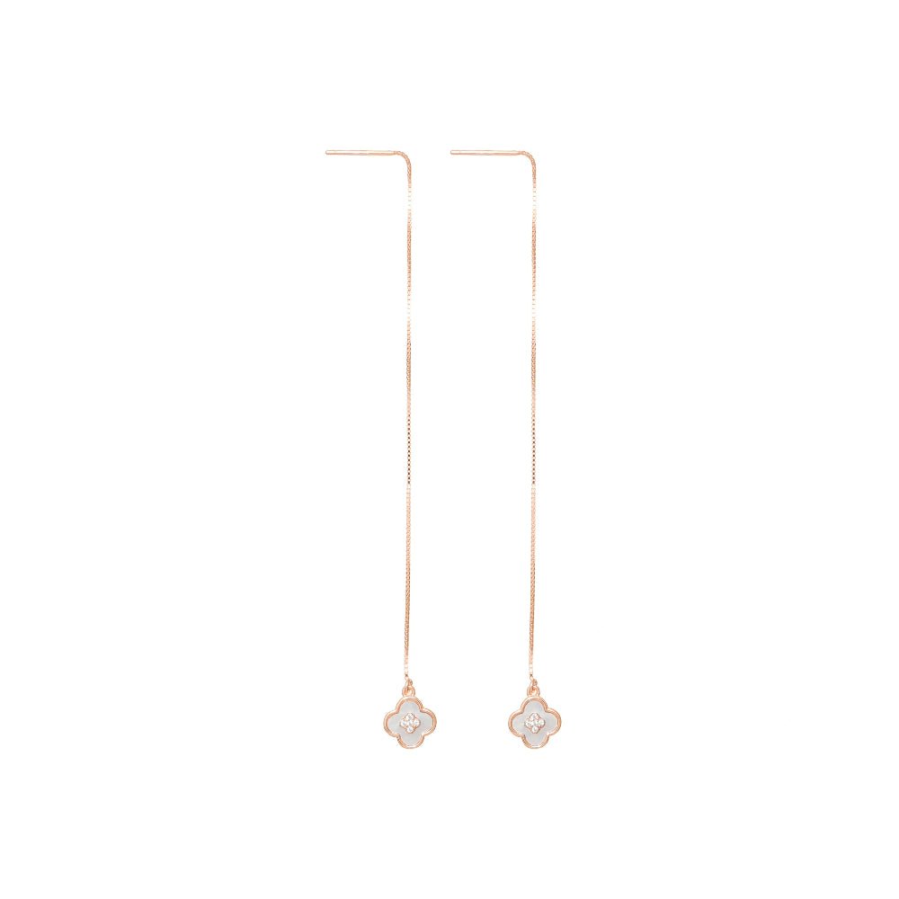 925 Silver Rose Gold Clover Threader Earrings - 925 sterling silver earrings by Tassya Silver