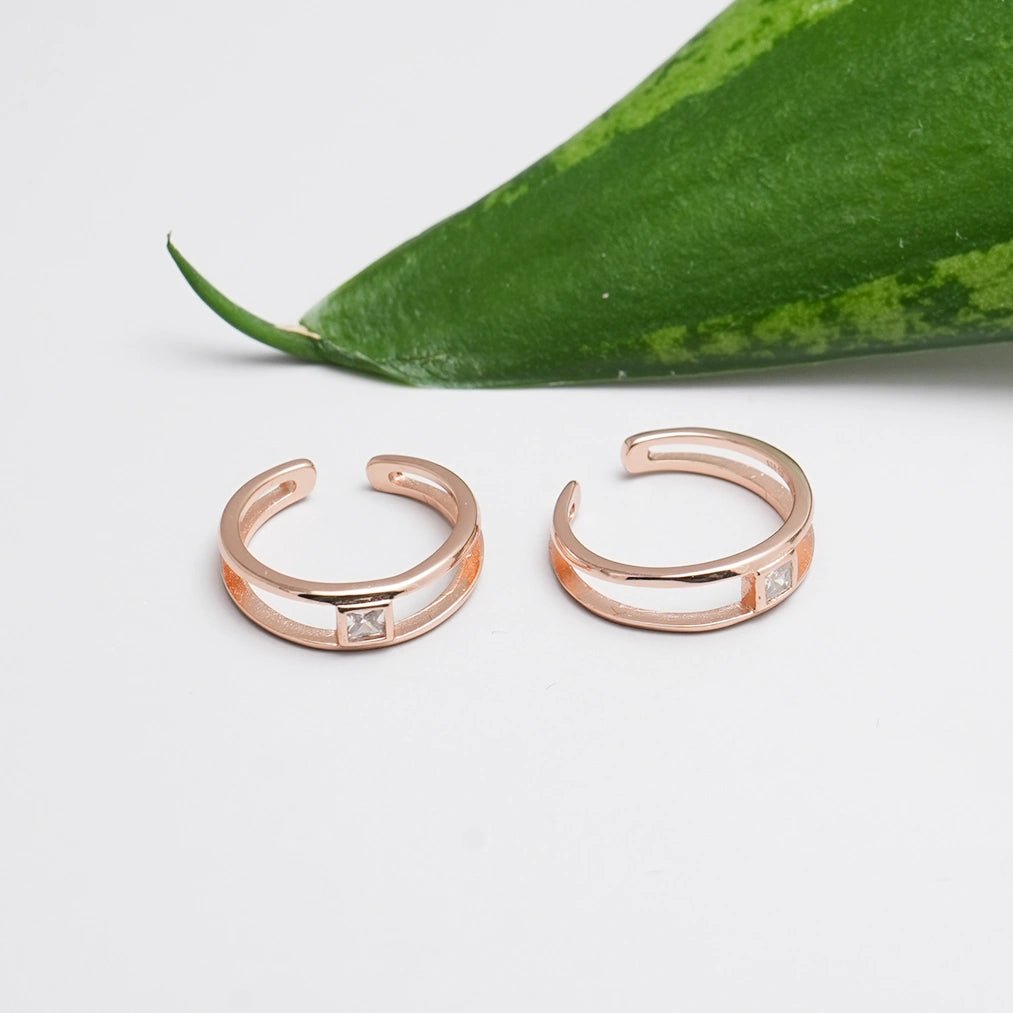 925 Silver Rosegold Crystal Glow Toe Rings (Set of 2) - 925 sterling silver ring by Tassya Silver