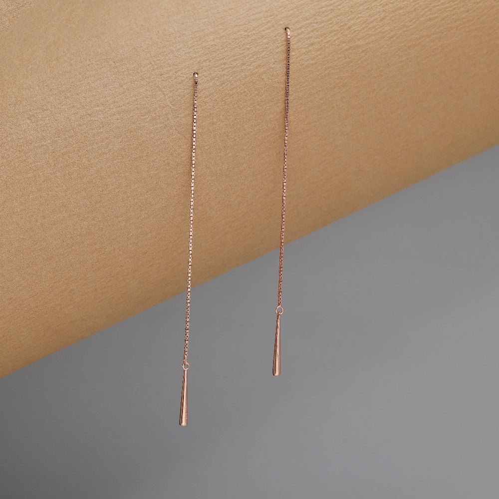 925 Silver Rose Gold Drop Threader Earrings - 925 sterling silver earrings by Tassya Silver