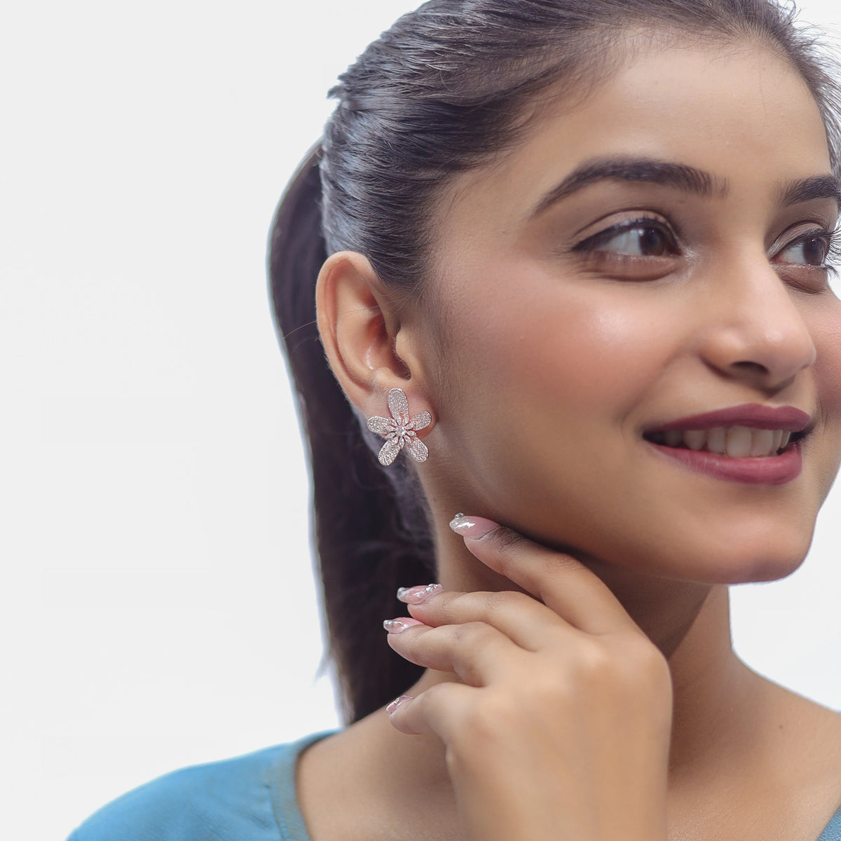 925 Rose Gold Petal Studs - 925 sterling silver earrings by Tassya Silver