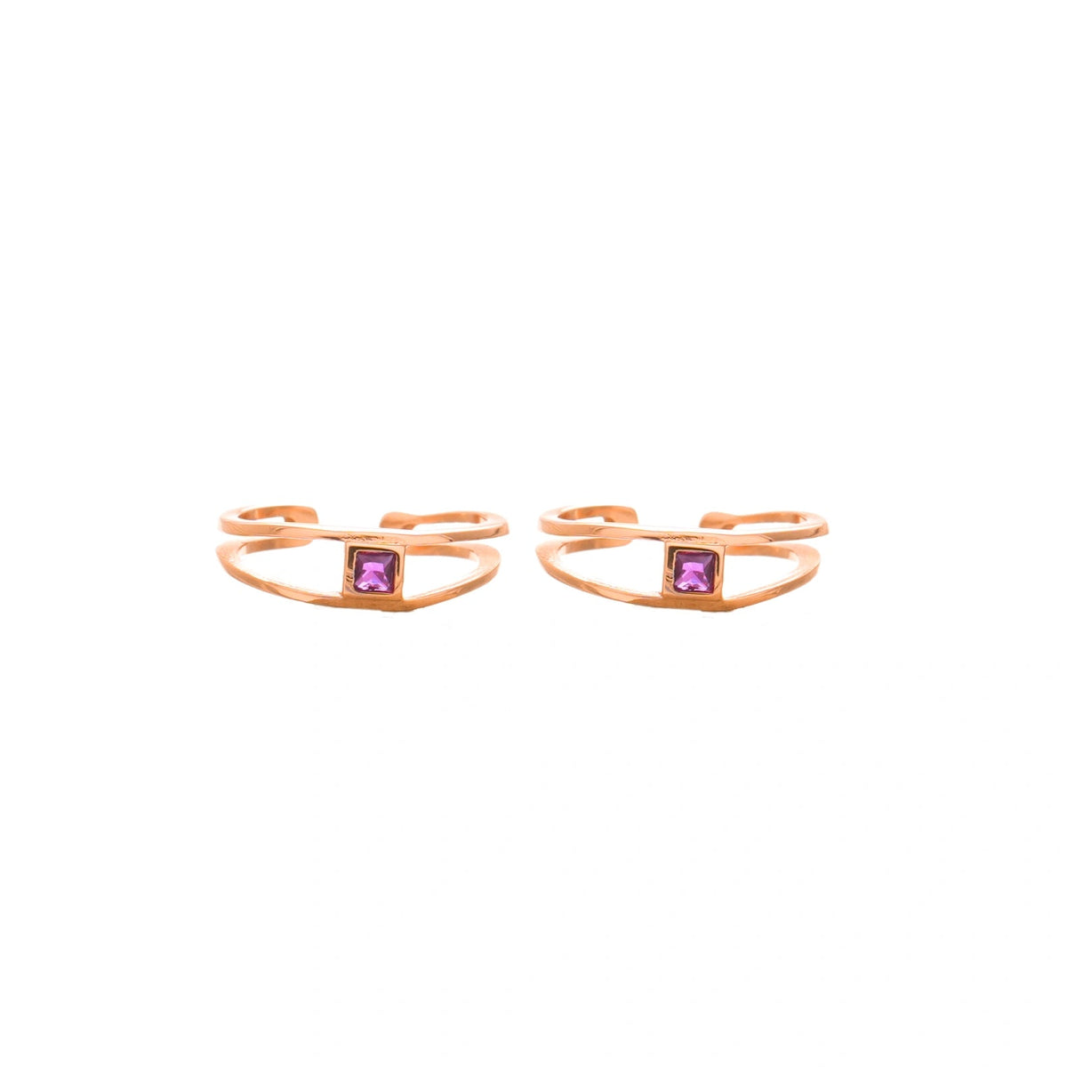 925 Silver Rosegold Purple Spark Toe Rings (Set of 2) - 925 sterling silver ring by Tassya Silver