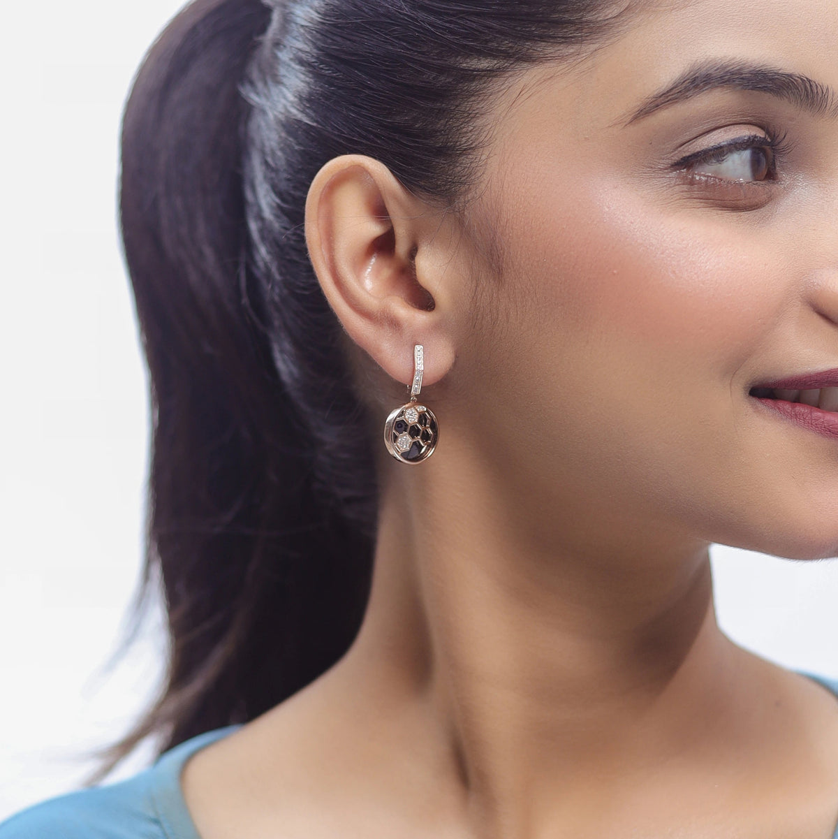 925 Silver Rosy Honeycomb Grid Hoop Earrings - 925 sterling silver earrings by Tassya Silver