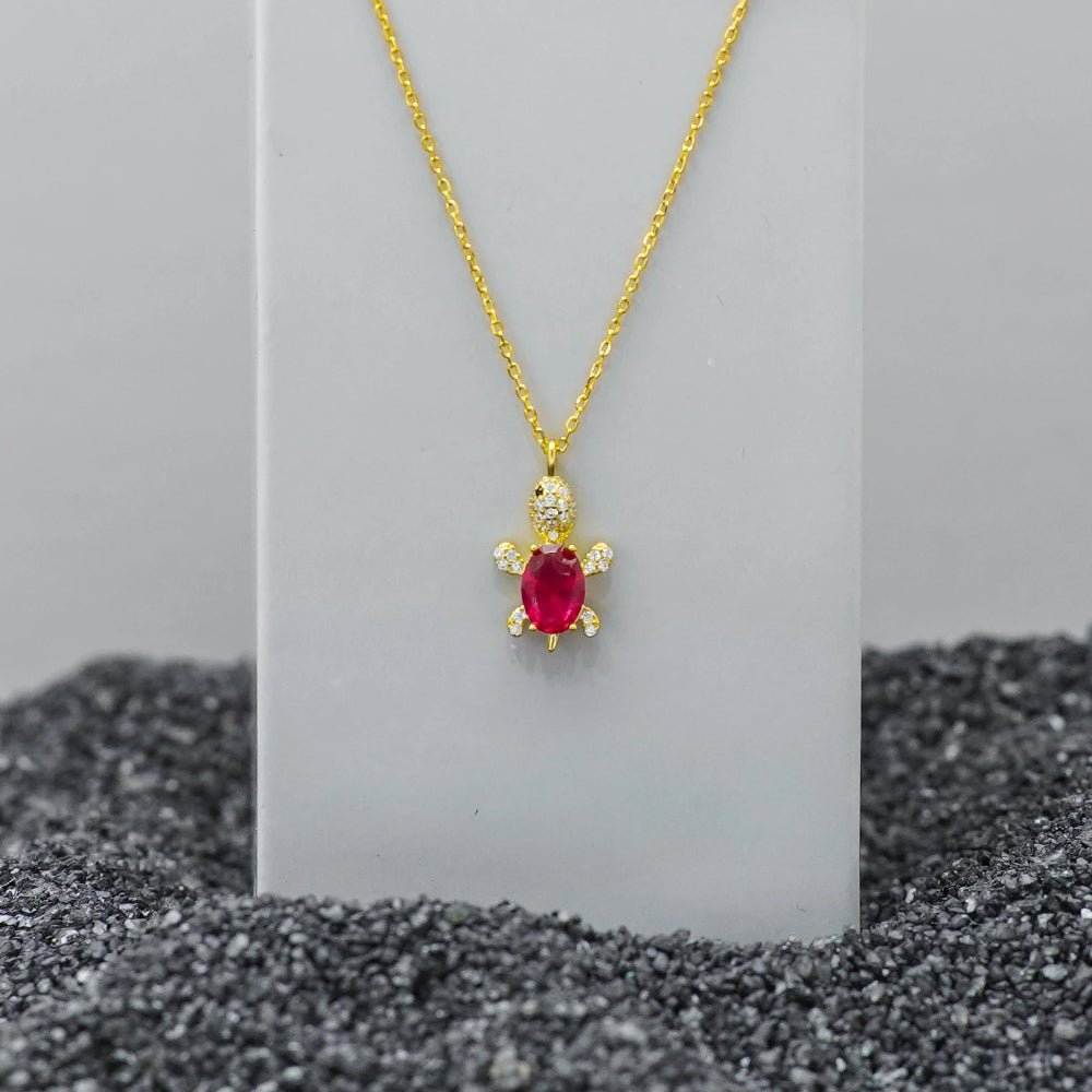 925 Silver Golden Ruby Turtle Chain Pendant - 925 sterling silver pendant by Tassya Silver
